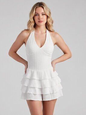 Boho Tiered Ruffle Romper White